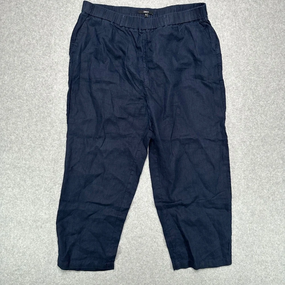 Quince Navy Blue 100% Linen Elastic Waist Straight Leg Cropped Pants Womens XL